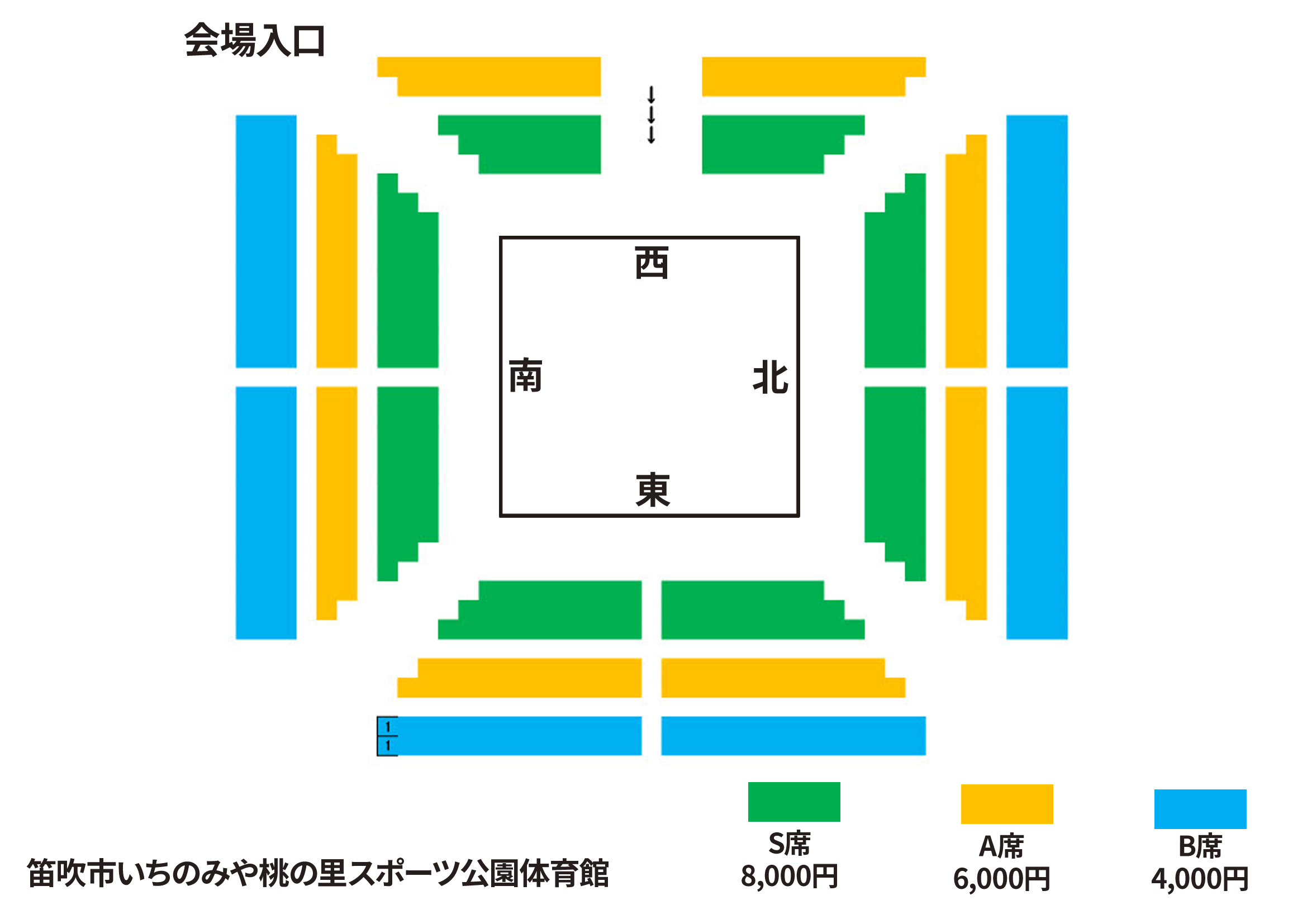 笛吹市いちのみや桃の里スポーツ公園体育館大会　座席図面